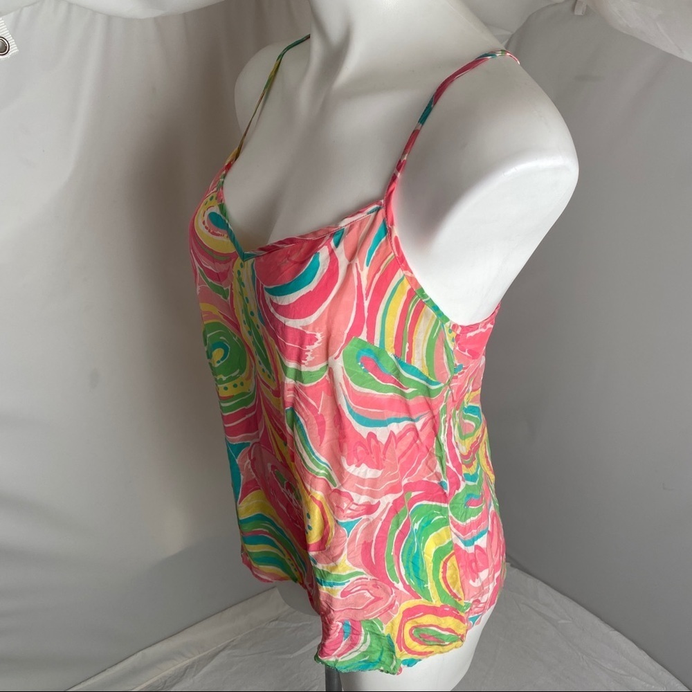 Lilly Pulitzer Dusk multicolor racer back silk camisole top in Flamingo - Picture 3 of 9